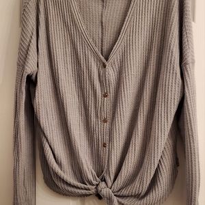 Gray pink lily slouchy long sleeve tye shirt